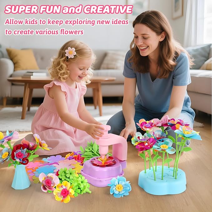 DAISRED Flower Craft Kits Toys for Kids, Arts and Crafts for Girls Ages 4-6-8, DIY Flower Making Kit for Kids, Art Craft Activity Toys, Birthday Gifts for 4 5 6 7 8 9 Year Old Girls Boys