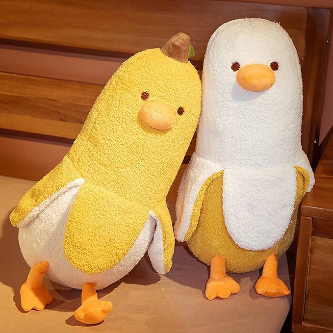 PEACH CAT Banana Duck Plush Toy Cute Plushie Hugging Plush Pillow Duck Stuffed Animal for Girls and Boys White 19.7"