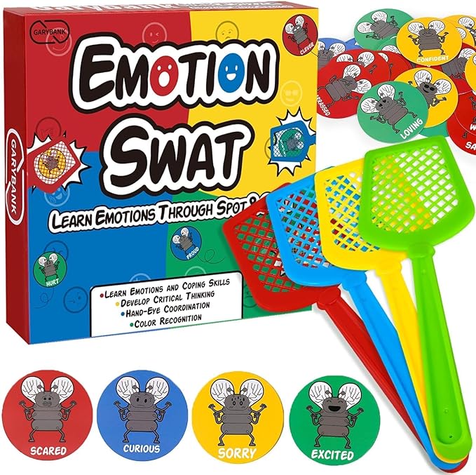 Garybank Emotions Swat Games for Kids Social Emotional Learning Activities, W/56 Emotion Cards, Speech Therapy Materials for Autism, Play Therapy Toys for Counselors, Sight Word Game