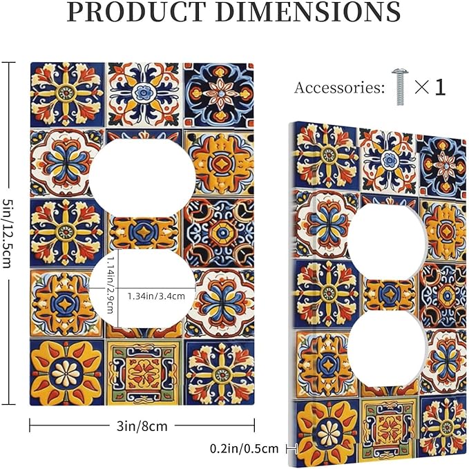 Mexican Talavera Tiles Flower Vintage Outlet Covers 1 Gang Duplex Light Switch Cover Decorative Switch Plates Electrical Receptacle Faceplate Wall Plate for Kitchen Bathroom Decor