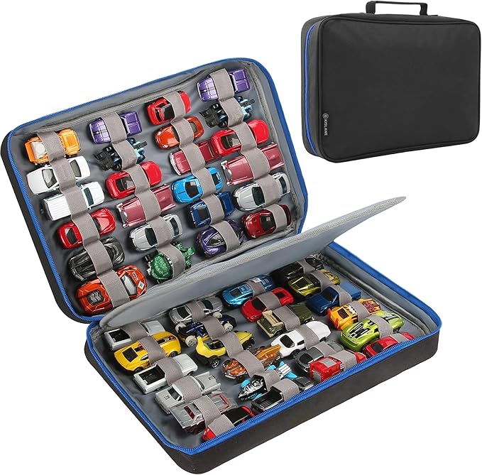 KISLANE Car Storage Case Organizer for 48 Vehicles – Portable 1:64 Scale Die-Cast Collection Carrying Case with Elastic Slots, Travel Storage Bag for Collectors, Black