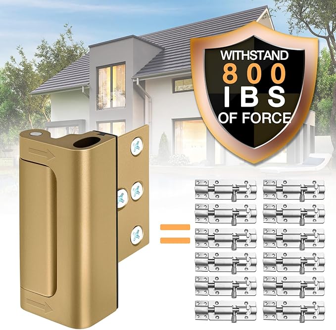 Home Security Door Lock, Door Reinforcement Lock for Kids Safety Child Proof Door Latch for Top Front Door Metal Swinging Inward High Night Door Locks Withstand 800lbs from Inside Swing Door Chain