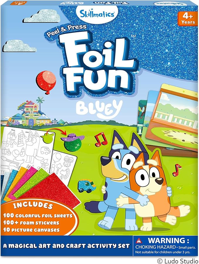 Skillmatics Foil Fun Bluey - Mess-Free Art & Craft Kits for Kids, DIY Creative Activity, Travel Toys, Gifts for Girls & Boys Ages 4, 5, 6, 7, 8 and Up