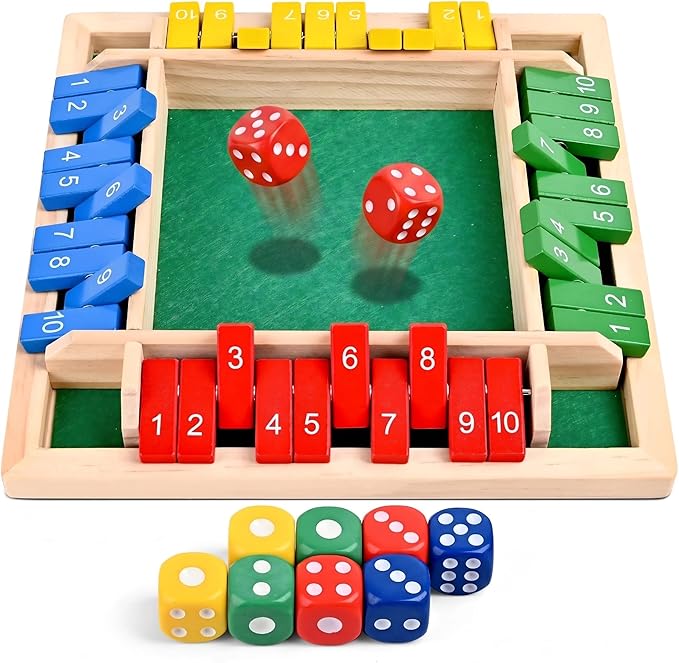 Vindstier Shut the Box Board Game for 2-4 Player, Wooden Math Number Flip Dice, Educational Toy for Kids Ages 3+ and Adults, Screen-Free Family Night, Classroom, Pub& Summer Travel Learning Activities