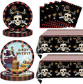 62Pcs Pirate Birthday Party Supplies Decorations, Pirate Treasure Theme Dinnerwares Includes 20pcs 9''Plates and 20pcs 7''Napkins with 2pcs Tablecloth for 20 Guests, Disposable Party Dessert Tableware