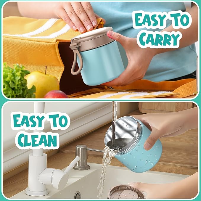 Thermo for Hot Food Kids - 15.2oz, Leak Proof Insulated Food Jar, Soup Thermo, Insulated Lunch Containers, Termos Para Comida Caliente, Wide Mouth Lunch Box with Folding Spoon and Handle