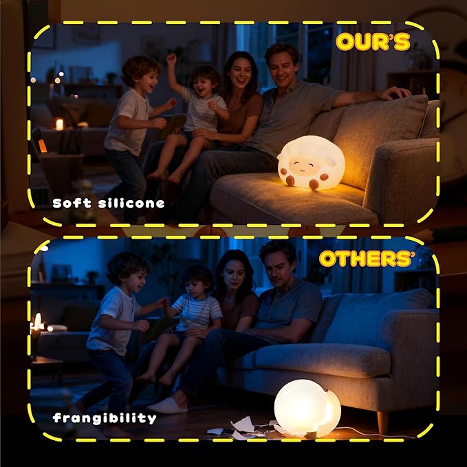 Sheep Night Light for Kids: 16-Color Changing, Rechargeable LED Squishy lamp. Soft Silicone, dimmable. Perfect for Nursery, Dorm Decor & Gifts for Girls/Boys.