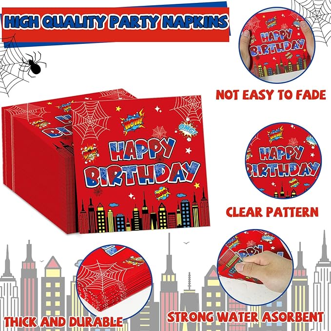 96Pcs Spider 5th Birthday Party Decorations Cartoon Spider Theme Plates Napkins Red Blue Hero Tableware set Disposable Spiderweb 5th Birthday Decoration Favors for Kids 5 Year Party Supplies Serve 24