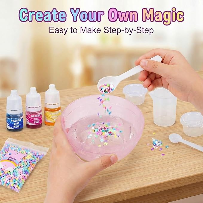 Unicorn Slime Making Kit for Girls - DIY Fluffy Slime Creation Kit with Super Birthday Party Favors