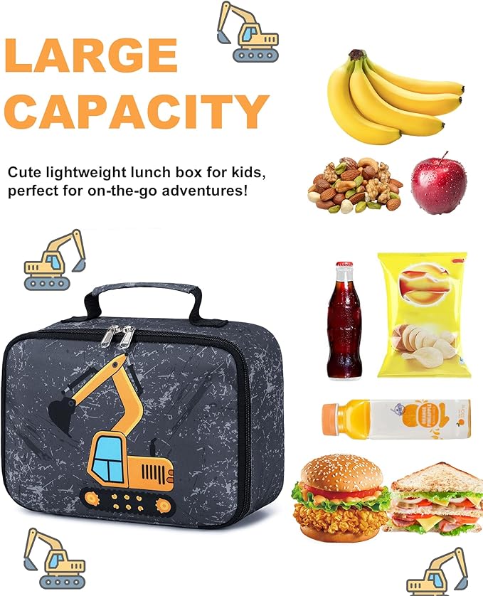 LOIDOU Lunch Box for Kids Boys Girls Insulated Lunch Bag Thermal Meal Tote Reusable Lunch Pail Bags for School Travel (Truck Gray)