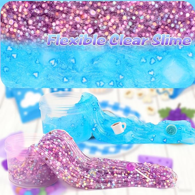 6 Pack Snacks Slime Kit for Kids-Cloud Butter Clear Slimes, Blue & Purple Snacks Slime, Soft and Non-Sticky, Party Favors, Goodie Bag Stuffers, Classroom Rewards, Birthday Gifts for Girls Boys