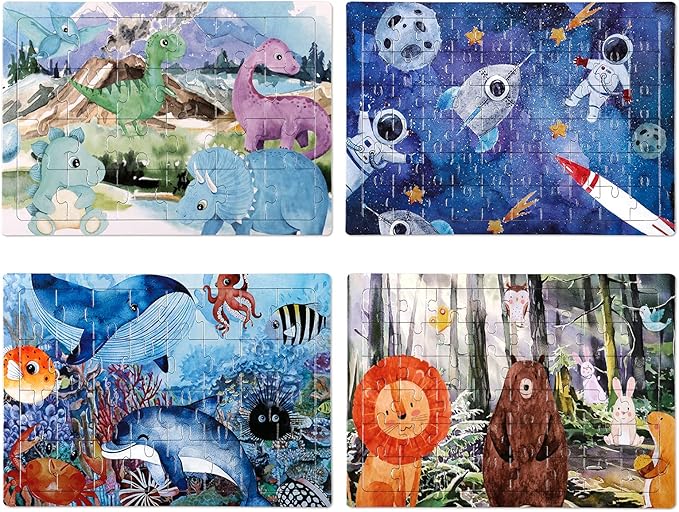 4 in 1 Increasing Difficulty Kid Puzzle for Kids, Ages 3-8, 24-60-Piece, Puzzles for Children Learning Educational Puzzle Toys for Boys and Girls Set for Kids(4 Puzzles)