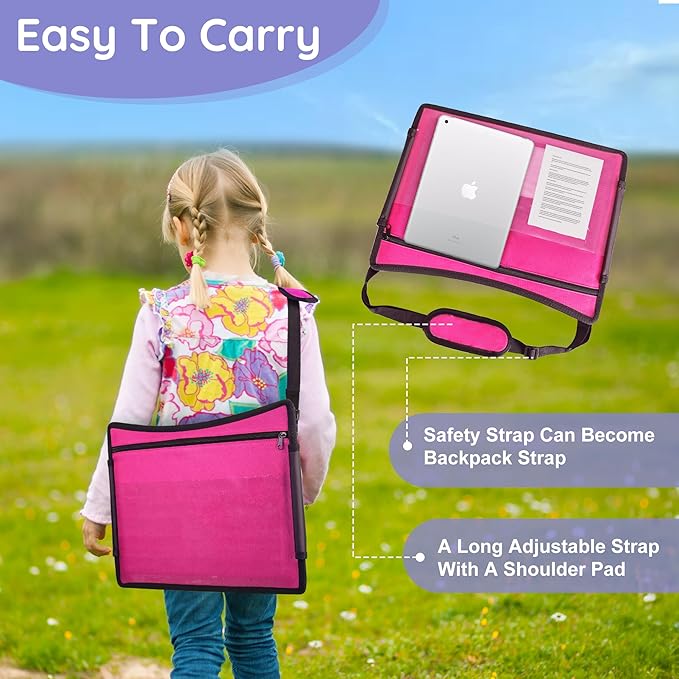 3Pcs ‎Kids Travel Tray, Kids Travel Trays for Car Seat, Road Trip Essentials for Toddler, Carseat Lap Tray with Dry Erase Board & Storage Organizer for Road Trip Activities for Kid, 2Black+1Pink