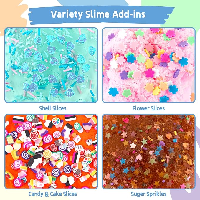 18 x 80 mL Big Premade Slime Kit - 48 FL OZ Slime with 6 Butter, 6 Cloud & 6 Clear Crystal Slimes Varieties - Party Favors for Kids, 56 Pcs Slimes Pack with Jelly Cube Add-ins