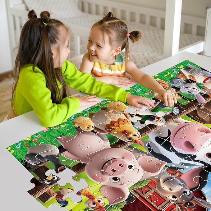 Jumbo Floor Puzzle for Kids,48 Pieces Farm Animals Puzzles for Toddlers 3-5,Large Barn Jigsaw Puzzles,Preschool Educational Animal Toys,Easter Gift for Boys & Girls Ages 4-8
