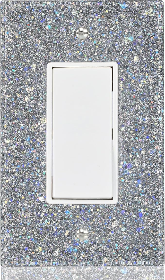 Shiny Light Switch or Outlet Covers,Sparkling Mirror Finish,Ultra Glossy & Reflective,1-Gang Rocker 5.10''x3.15'',Deep Silver