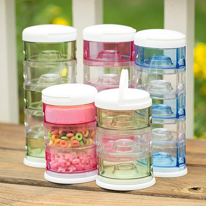 Innobaby Packin' Smart Stackable and Portable Storage System for Formula, Baby Snacks and More. 5 Stackable Cups in Mango Sorbet. BPA Free.