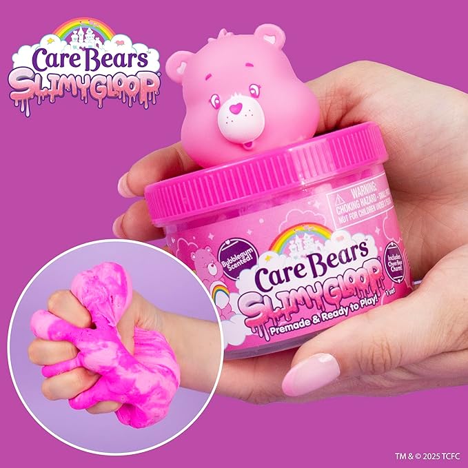 Care Bears Cheer Bear SLIMYGLOOP, Pink Bubblegum-Scented Cloud Slime, Collectible Charm Included, Care Bear Party Favors, Fun Goody Bags Stuffers, Cute Things for Girls
