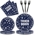 100 PCS Football Party Plates and Napkins Supplies Kit Cowboy Navy Blue Football Rugby Tableware Kit Disposable Paper Dinner Dessert Plates Decors Favors for Sports Game Celebration Serve 25