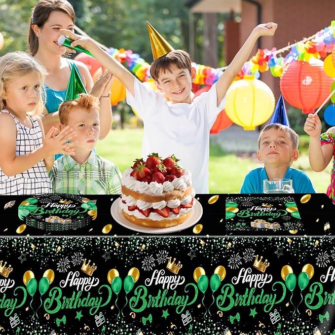 Green Birthday Decorations for Men Boys,Green and Black Party Tableware Set Include Birthday Plates Napkins and Tablecloth,for Mens Boy Bday Party Decorations Supplies,Serves 20