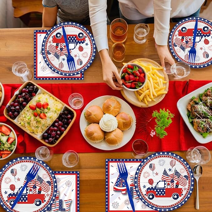 72 Pcs Patriotic Paper Plates American Flag Party Dessert Plates Napkins Forks Tableware Set Disposable Party Decoration Supplies for Labor Day 4th of July Independence Day Election Day, Serve 24