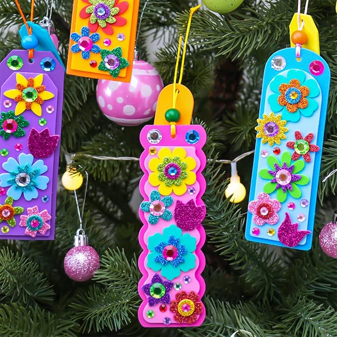 Winlyn 36 Sets Flower Crafts Kits Spring Summer Crafts DIY 3D Tuilp Sunflower Flower Bookmarks Ornaments Art Sets Foam Stickers Arts and Crafts for Kids Camping Classroom Activities Party Favors