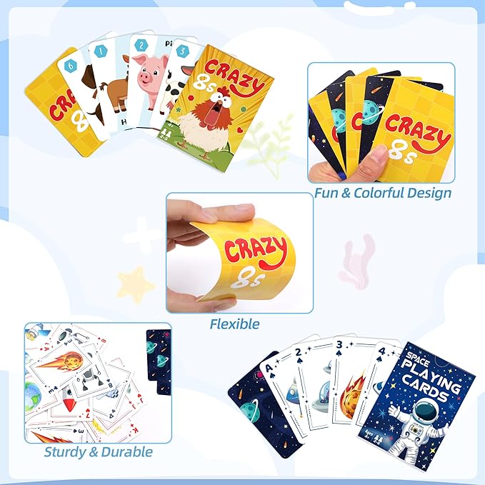 Card Games, Crazy 8s Card Game, Space Playing Cards for Kids, Fun Classic Interactive Games for Kids Toddlers Adults, Perfect for Stocking Stuffers Gifts, Family Game Night Party Table Games