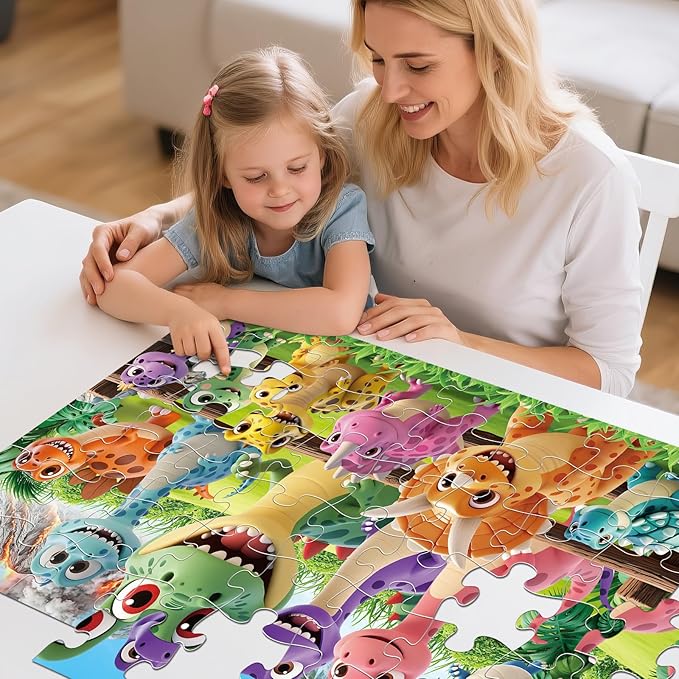 Jumbo Floor Puzzle for Kids Ages 4-6,48 Piece Cartoon Dinosaur Large Jigsaw Puzzles,Learning Toys for Toddlers Ages 3-5,Children Homeschool Educational Easter Gift for Boy Girl Ages 4-8
