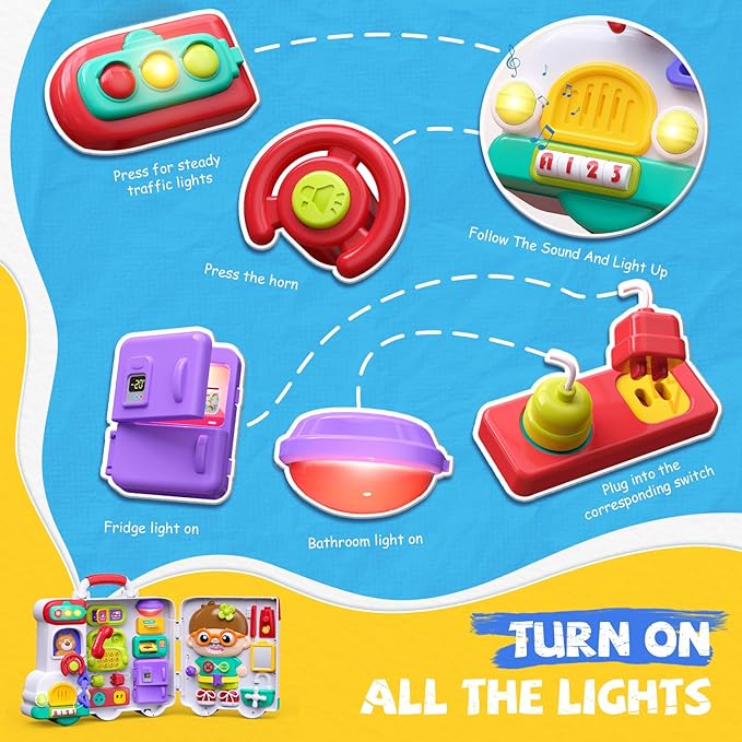 Montessori Busy Board Toys for 1 Year Old Boy, 1 Year Old Boy Birthday Gift, 54-in-1 English & Spanish Baby Busy Board Montessori Toys, Ideals 1st Birthday Gifts Boy, 1 Year Old Boy Toys Gifts