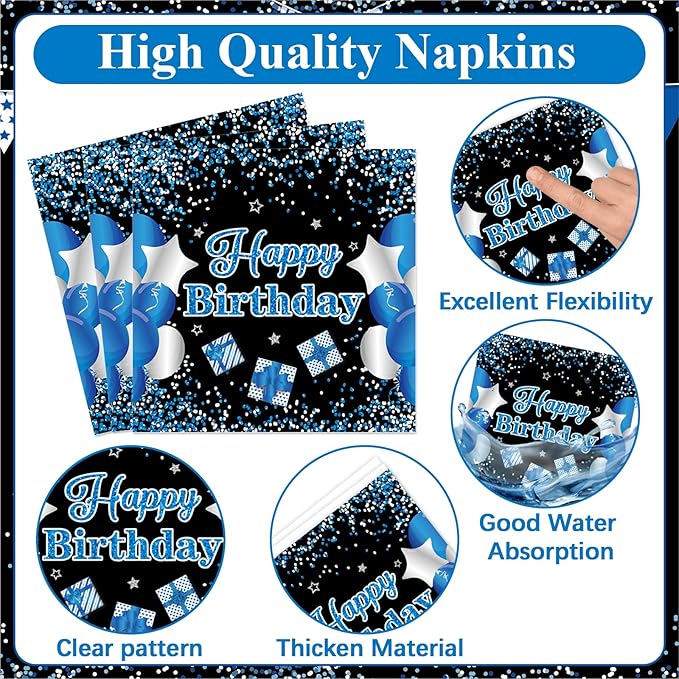 Qyeahkj 100 Pcs 16th Birthday Decorations for Boys Official Teen Supplies Plate Napkin Forks Set Disposable Blue 16th Birthday Tableware Paper Plates Dinnerware for Kids Teenager Favors Serve 25