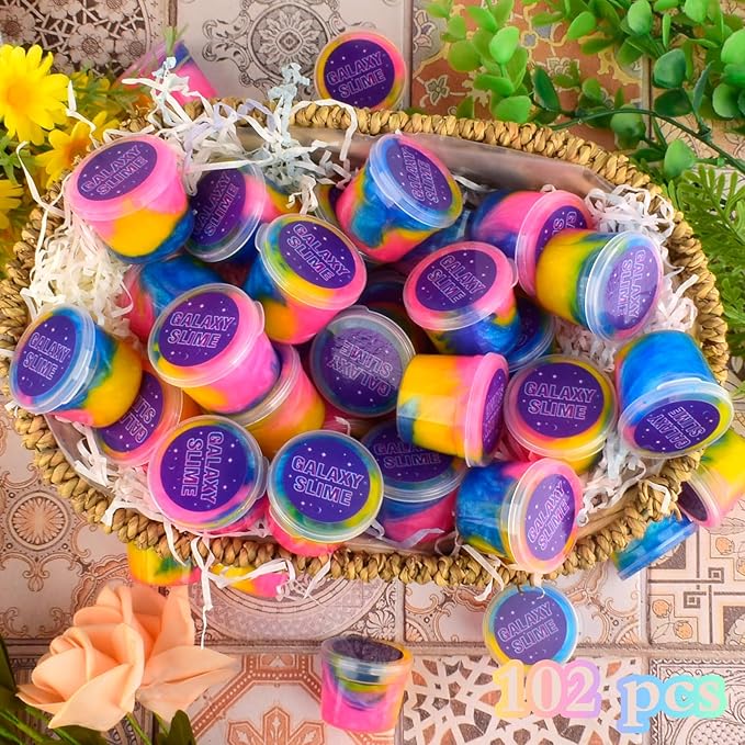 102 Pack Squishy Bulk Galaxy Slime Kit, Party Favors for Kids Slime Cup Bulk DIY Stress Relief Putty Toy Stretchy & Non-Sticky Valentine Day Birthday Goodie Bag Stuffer Classroom Reward for Girls Boys
