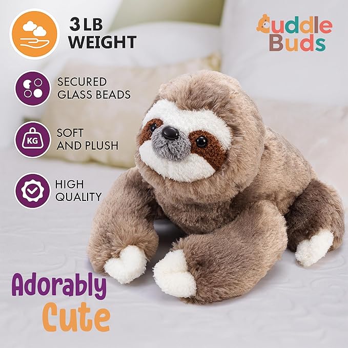 Cuddle Buds 3lbs Weighted Sloth Stuffed Animal for Sensory Needs, 20'' Sloth Plush Large, Weighted Stuffed Animals for Adults, Soft Plush Toy Gift for Kids and Adults, Giant Plushies