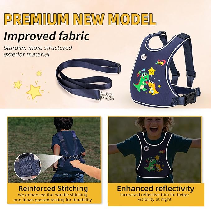 Safety Walking Harness for Kids 3-6, Anti-Elopement Vest Harness for Autism Special Needs ADHD, Reflective Leash with Grab Handle for Autistic, Active Children, Adjustable Tether for Travel and Crowds
