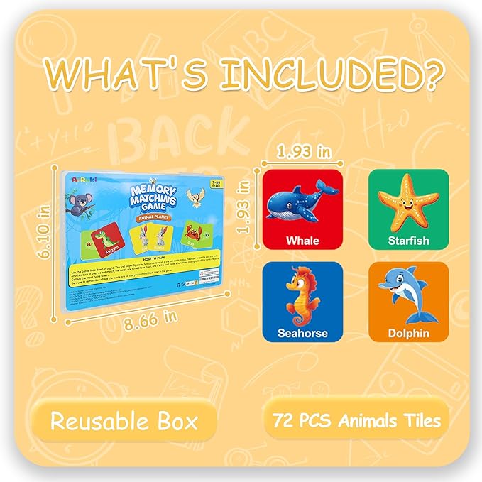 72 PCS Memory Match Game, Animial Matching Game for Kids 3 and up, Enhanced Memory Skills for Toddlers Ages 3 and Up