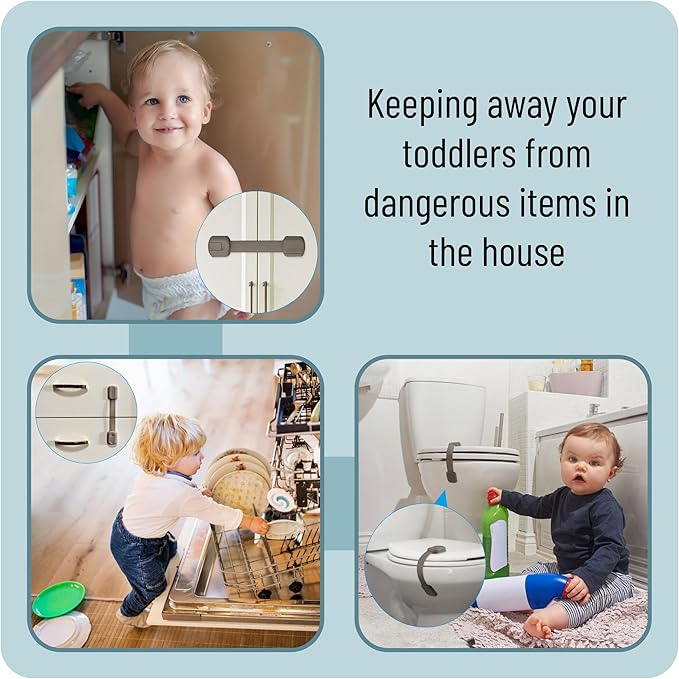 Bates- Child Safety Strap Locks, 6 Pack, Warm Gray, Baby Cabinet Locks with Adjustable Strap Length