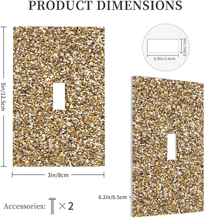 Decorative Light Switch Cover Plate Gold Glitter Sequins 1 Gang Single Toggle Wall Plate Electrical Outlet Covers Decorate Switch Plate Cover for Bedroom Cabin Decor