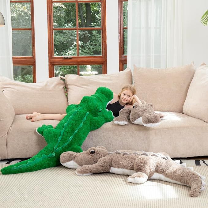 MorisMos Giant Alligator Stuffed Animal, 67inch Huge Alligator Plush Toy, Large Stuffed Crocodile Pillow for Kids, Green