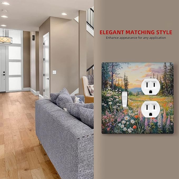 Wallplates Floral Landscape Rustic Nature Wildflower 1 Toggle 1 Duplex Switch Plate Electrical Gfci Faceplate Decorative Light Switch Covers For Bed Room Living Room Decor