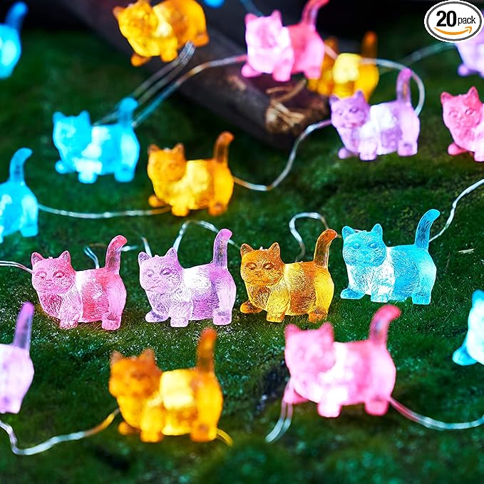 JASHIKA Cat Décor Cute Indoor String Light Fairy Lights Plug in Decorative Lights 10ft 30LED Battery Operated or USB for Bedroom Kids Tent Camping Christmas Tree Ornaments