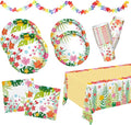 Tropical Luau Party Supplies Kit for 25 - Aloha Hawaiian Party Decorations with Disposable Paper Plates, Napkins, Cups, Tablecloth, and Banner | BBQs & Summer party