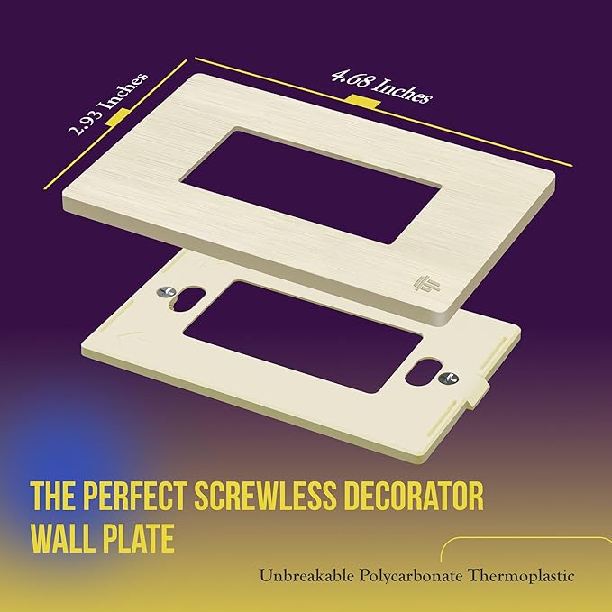ENERLITES Brushed Screwless Decorator Wall Plate Child Safe Outlet Cover, Gloss Finish, Size 1-Gang 4.68" H x 2.93" L, Unbreakable Polycarbonate Thermoplastic, SI8831-BLA, Brushed Light Almond