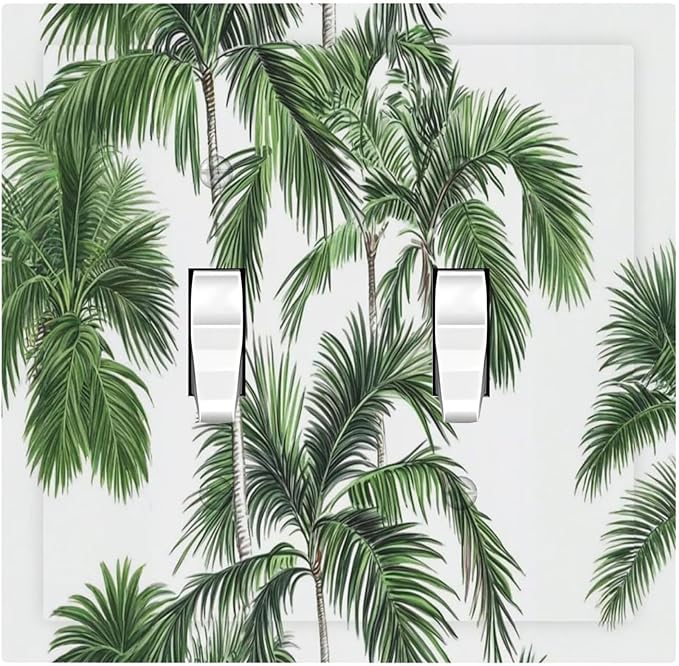 Decorative Switch Plates Palm Trees Tropical Green Plant Palm Leaf 2 Gang Double Toggle Outlet Light Switch Cover Wall Plate Electrical Faceplate For Bed Room Bathroom Decor