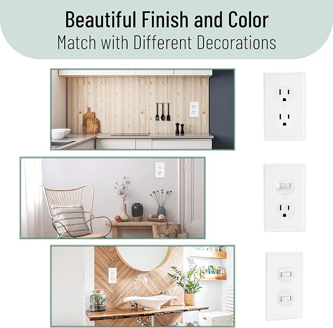 Bates- Duplex Wall Plate, 4.88" x 3.11"/Mid Size, 12 Pack, Ivory, Electrical Outlet Cover Plates, Wall Outlet Cover