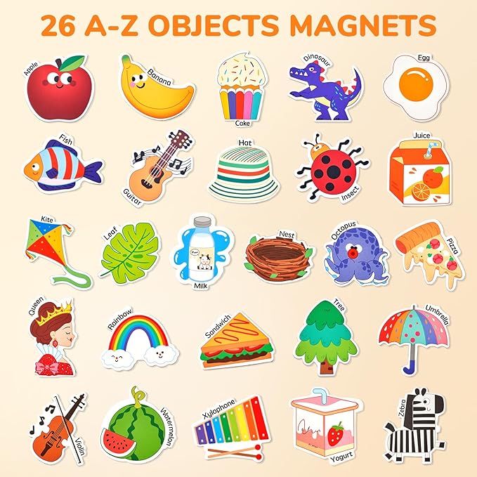JoyCat Fridge Magnets for Toddlers & Kids – 26 Cute A-Z Objects, Large Magnetic Refrigerator Toys, Fun Educational Learning Gifts for Girls and Boys 2 3 4 5 Years Old