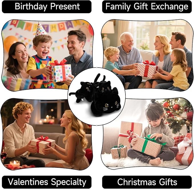 SQEQE Weighted Stuffed Animals Black Cat, Weighted Black Cat Plush, Plushies for Cozy Comfort, Soft Black Cat Pillow Toy for Kids Adults, Christmas & Valentines Gift 9.8 Inch, 0.8 Lb