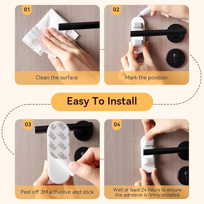 4 Pack Door Lever Locks for Kids Safety, Strong 3M Adhesive Baby Proofing Door Handle Locks, Durable ABS Child Locks for Doors, Windows, Faucets, No Tools Needed or Drill (White-4Pack)