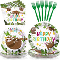 96Pcs Sloth Birthday Party Supplies Hanging Sloth Plates and Napkins Jungle Cute Animal Theme Tableware Set for Kids Girls Boys Animal Theme Birthday Party Supplies，Serves 24