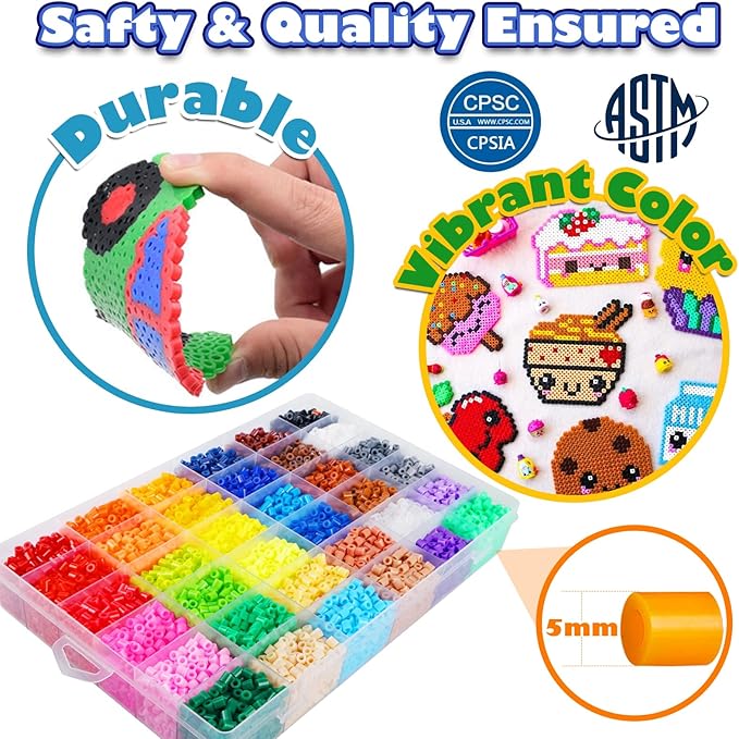 FUNZBO 11000 5mm Fuse Beads Kit - 36 Colors | 66 Patterns, Easter Arts and Crafts for Kids, Teens and Adults, Toys Crafts for Room Decorations, Birthday Gifts for Girls, Boys and Kids Age 5+