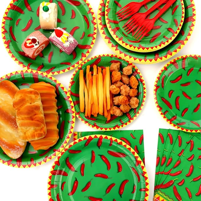 100 Pcs Chili Cook Off Party Plates and Napkins Set Pepper Birthday Decorations Mexican Party Supplies Mayo Tableware Fiesta Themed Party Favors for Red Chili Party Decorations Serves 25
