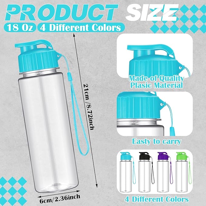 Ziliny 24 Pcs 17 oz Plastic Water Bottles Bulk Large Reusable Leak Proof Flip Top Sports Gym Water Bottles with Handle Strap for Kids and Adults for Summer School Travel